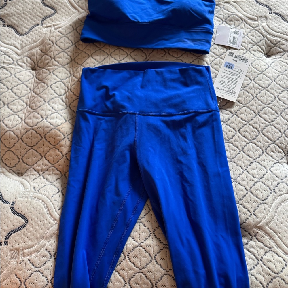 Blue Athletic Leggings and Top Set